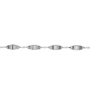 Gourmette en argent maille serrée avec 4 plaques ovales – largeur 2mm et longueur 18cm + 1cm de rallonge