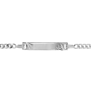 Gourmette pour bébé en argent rhodié maille serrée avec diamantage étoilé dans les coins – largeur 3mm et longueur 14cm + 2cm de rallonge