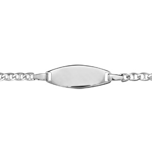 Gourmette pour bébé en argent maille marine avec plaque ovale – longueur 12,5cm + 1,5cm de rallonge