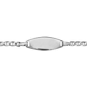 Gourmette pour bébé en argent rhodié maille marine avec plaque ovale – longueur 12,5cm + 1,5cm de rallonge