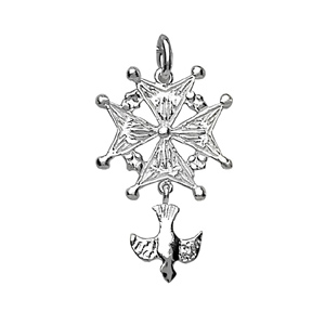 Pendentif croix Huguenote en argent grand modèle