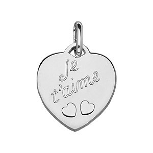 Pendentif en argent coeur gravé « Je t’aime » et découpé 2 petits coeurs