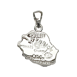 Pendentif en argent rhodié carte de l’île de la Réunion
