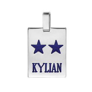 Pendentif en argent plaque G.I. rectangulaire à graver – Champions du monde 2 étoiles avec gravure prénom