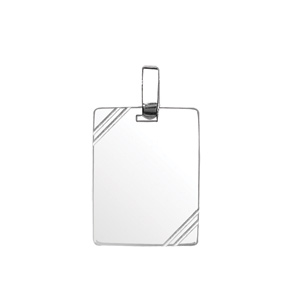 Pendentif en argent plaque G.I. rectangulaire à graver avec striures dans 2 angles – dimensions 19mm X 25mm – plaque prestige