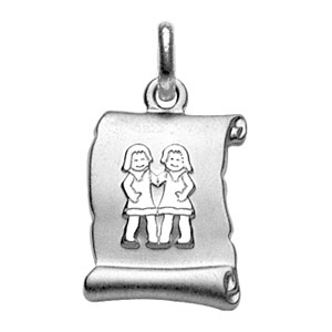 Pendentif en argent rhodié zodiaque parchemin simple Gémeaux