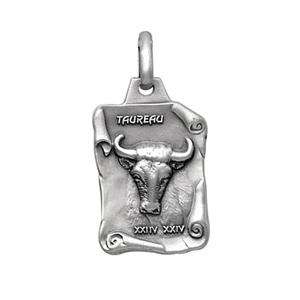 Pendentif en argent vieilli parchemin zodiaque Taureau