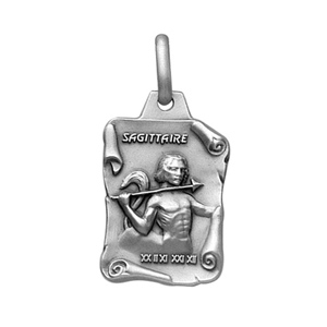 Pendentif en argent vieilli parchemin zodiaque Sagittaire