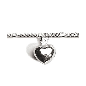 Chaîne de cheville en argent avec pampille petit coeur - longueur 23cm