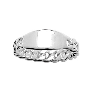 Bague chaîne en argent avec plaque tonneau à graver
