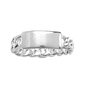 Bague chaîne en argent avec petite plaque à graver