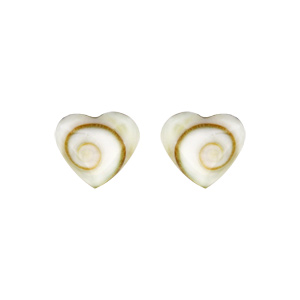 Boucles d’oreille en argent rhodié coeur coquillage oeil de sainte lucie et fermoir poussette