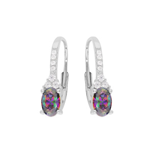 Boucles d’oreille en argent rhodié avec oxyde arc en ciel mystique contour oxydes blancs et fermoir dormeuse