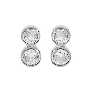 Boucles d’oreille en argent rhodié oxydes blancs sertis clos et fermoir poussette