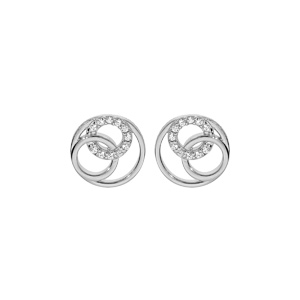 Boucles d’oreille en argent rhodié anneaux évidés avec oxydes blancs sertis et fermoir poussette