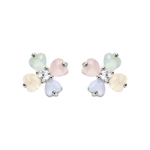 Boucles d’oreille en argent rhodié forme fleur verre opaque pastel et fermoir poussette