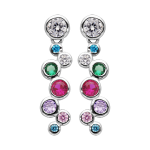 Boucles d’oreille en argent rhodié articulees multicouleurs et fermoir poussette