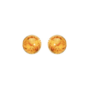 Boucles d’oreille en argent rhodié boule 5mm ambre véritable et fermoir poussette
