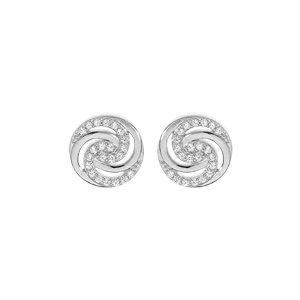 Boucles d’oreille en argent rhodié cercle motif spirale d’ oxydes blancs et fermoir poussette