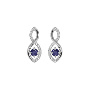 Boucles d’oreille en argent rhodié motif infini avec oxyde bleu et blancs et fermoir poussette