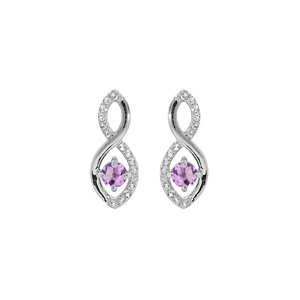 Boucles d'oreille en argent rhodié motif infini avec Amethyste véritable et oxydes blancs fermoir po