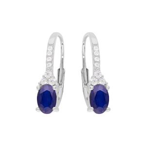 Boucles d’oreille en argent rhodié avec gros oxyde bleu et blancs sertis et fermoir dormeuse