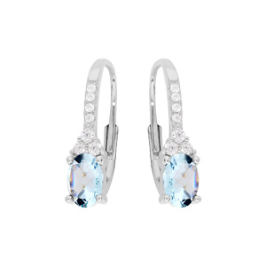 Boucles d'oreille en argent rhodié avec Topaze bleu clair et oxydes blancs sertis et fermoir dormeus