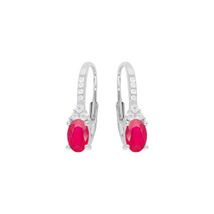 Boucles d’oreille en argent rhodié avec gros oxyde rose et blancs sertis et fermoir dormeuse