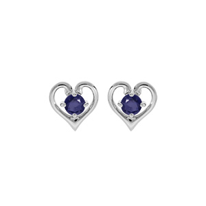 Boucles d’oreille en argent rhodié coeur avec oxyde bleu serti et fermoir poussette