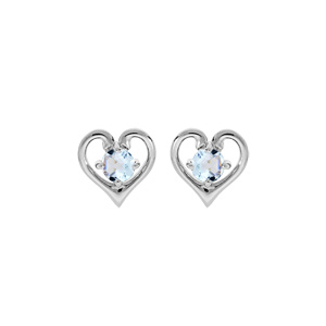 Boucles d’oreille en argent rhodié coeur avec Topaze bleu clair véritable serti et fermoir poussette