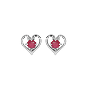 Boucles d’oreille en argent rhodié coeur avec oxyde rose serti et fermoir poussette
