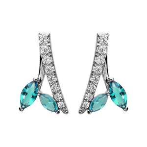 Boucles d'oreille en argent rhodié collection joaillerie 2 brins, 1 orné d'oxydes blancs sertis avec