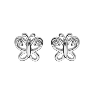Boucles d'oreille en argent rhodié papillon ajouré oxydes blancs et fermoir poussette