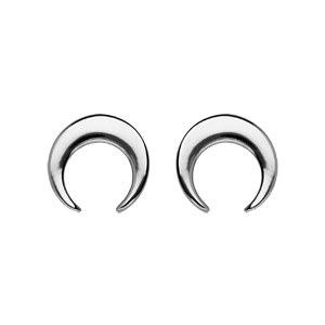 Boucles d'oreille en argent rhodié croissant de lune lisse et fermoir poussette