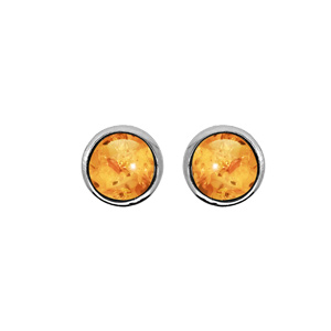 Boucles d’oreille en argent rhodié rond en ambre véritable cerclé et fermoir poussette
