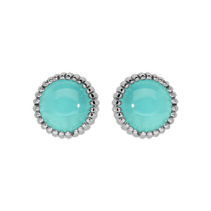 Boucles d'oreille en argent rhodié pierre ronde cabochon turquoise imitation et fermoir poussette