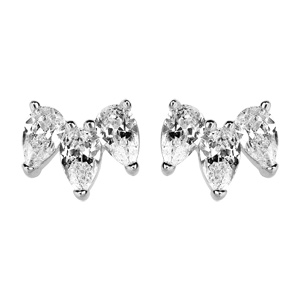 Boucles d’oreille en argent rhodié motif couronne ornée d’oxydes blancs sertis et fermoir poussette