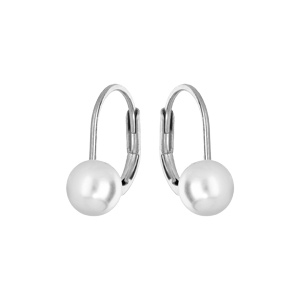 Boucles d'oreille en argent rhodié perle blanche de synthèse 6mm et fermoir dormeuse