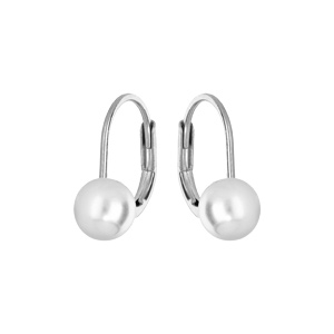 Boucles d’oreille en argent rhodié perle blanche de synthèse 6mm et fermoir dormeuse