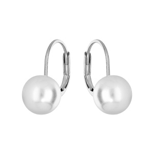 Boucles d'oreille en argent rhodié perle blanche de synthèse 8mm et fermoir dormeuse