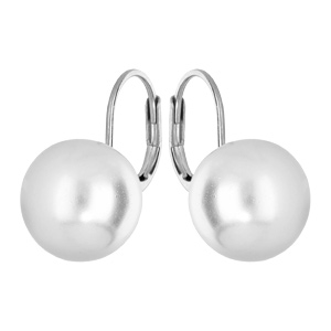 Boucles d’oreille en argent rhodié perle blanche de synthèse 12mm et fermoir dormeuse