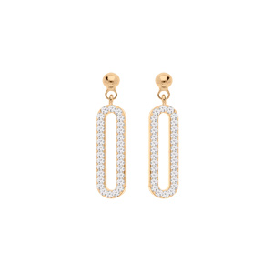 Boucles d’oreille en argent et dorure jaune maillon rectanglaire et oxydes blancs sertis et fermoir poussette