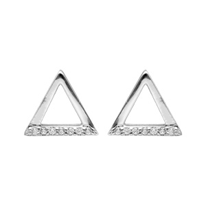 Boucles d’oreille en argent rhodié triangle avec oxydes blancs sertis et fermoir poussette