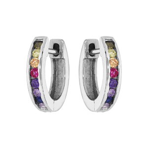 Créoles en argent rhodié articulées empierrées multi couleurs