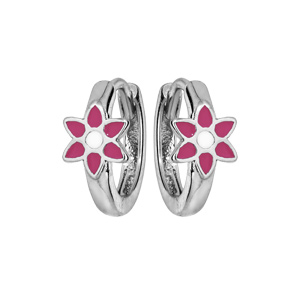 Créoles en argent rhodié motif fleur rose