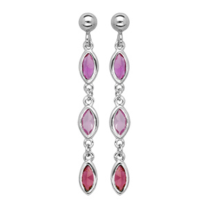 Boucles d’oreille pendantes en argent rhodié 3 oxydes sertis degrade de rose et fermoir poussette