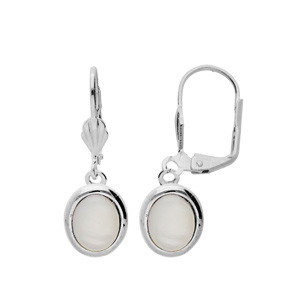 Boucles d’oreille en argent rhodié ovale en Nacre véritable suspendu et fermoir dormeuse