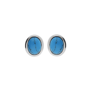 Boucles d’oreille en argent rhodié ovale couleur turquoise et fermoir poussette