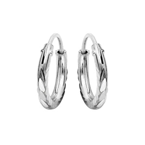 Créoles en argent platiné face plate diamantée striée diamètre 7mm