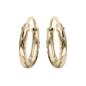 Créoles en argent et dorure jaune face plate diamantée striée diamètre 7mm